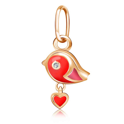 Подвеска из красного золота с фианитом, эмалью