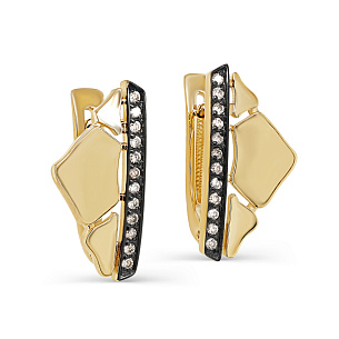 Серьги с английским замком из желтого золота с бриллиантом