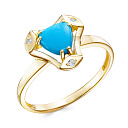 Кольцо из желтого золота с бриллиантами, бирюзой