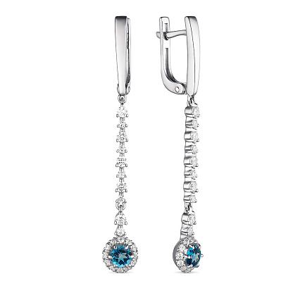 Серьги из серебра с топазами, фианитами