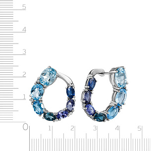 Серьги с английским замком из белого золота с бриллиантами, топазами, иолитами, сапфирами, танзанитами