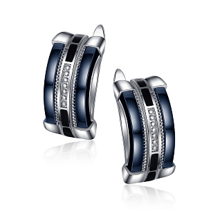 Серьги с английским замком из серебра с керамиками, эмалью