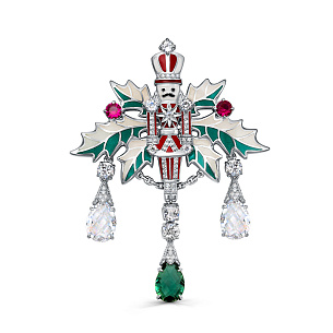 Брошь из серебра с фианитами, топазами, корундами, кварцем и горными