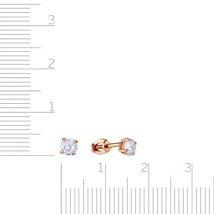 Пусеты из красного золота с фианитом