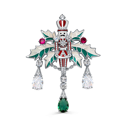 Брошь из серебра с кварцем, корундами