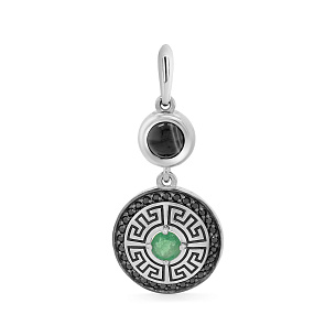 Подвеска из серебра с фианитами, агатом и изумрудом