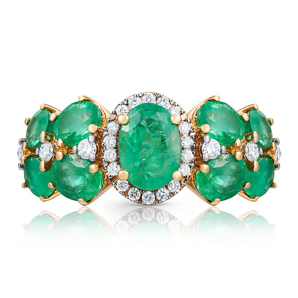 Кольцо из желтого золота с бриллиантами, изумрудами