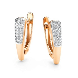 Серьги с английским замком из красного золота с бриллиантом