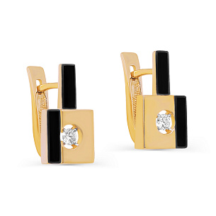 Серьги с английским замком из желтого золота с бриллиантом