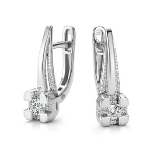 Серьги с английским замком из белого золота с бриллиантом