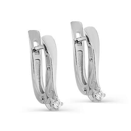 Серьги с английским замком из белого золота с бриллиантами