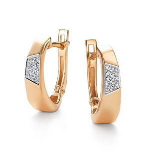 Серьги с английским замком из красного золота с бриллиантом