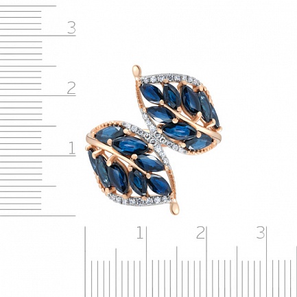 Кольцо из красного золота с бриллиантами, сапфирами