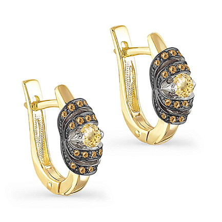 Серьги с английским замком из желтого золота с бриллиантами