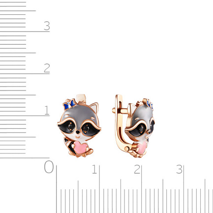 Серьги из серебра с фианитом, эмалью, золочением