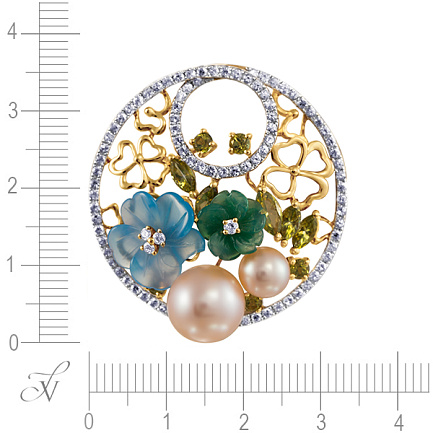 Подвеска из желтого золота с бриллиантами, жемчугом