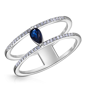 Кольцо из белого золота с бриллиантами, сапфиром