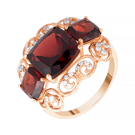 Кольцо из красного золота с бриллиантами, гранатами