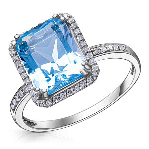 Кольцо из белого золота с бриллиантами, топазом