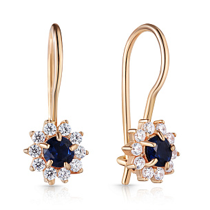 Серьги детские из красного золота с фианитом