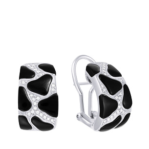 Серьги из белого золота с ониксом