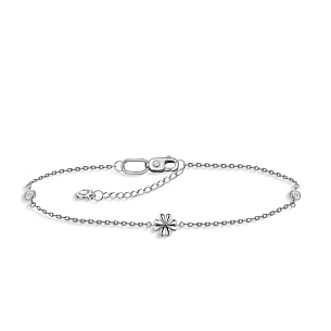 браслет на ногу декоративный из белого золота с фианитами, плетение якорное