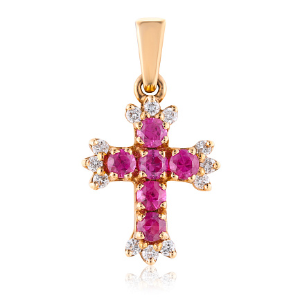 Крест декоративный из красного золота с бриллиантами, рубинами