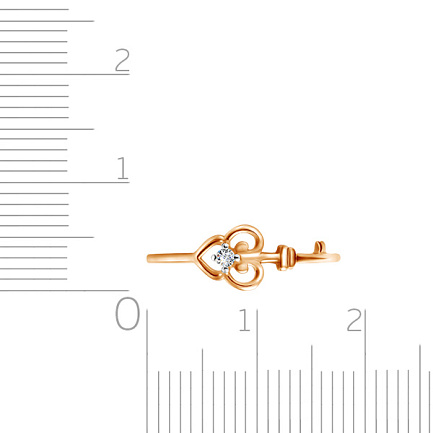 Кольцо из красного золота с фианитом Ключ