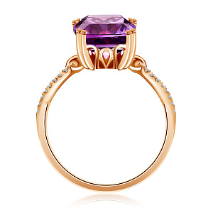 Кольцо из красного золота с бриллиантами, аметистом