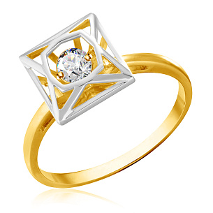 Кольцо из желтого золота с фианитом