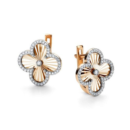 Серьги с английским замком из красного золота с бриллиантами