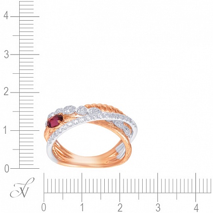 Кольцо из комбинированного золота с бриллиантами, родолитом