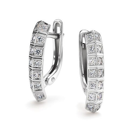 Серьги с английским замком из белого золота с бриллиантами