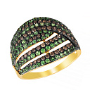 Кольцо из желтого золота с бриллиантами, цаворитами