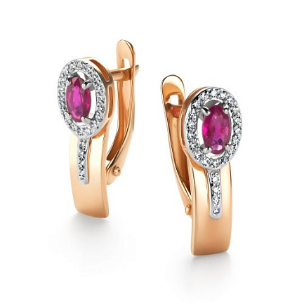 Серьги с английским замком из красного золота с бриллиантами