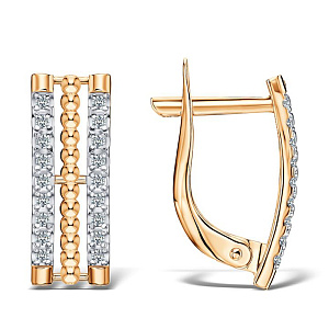 Серьги с английским замком из красного золота с фианитами