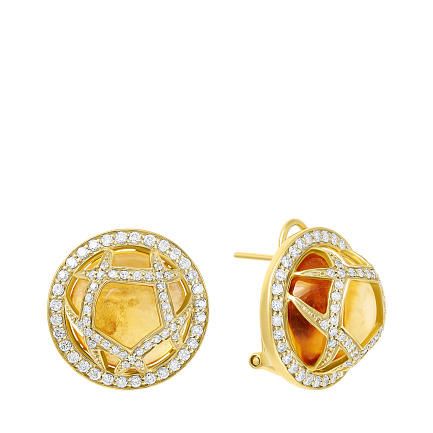 Серьги из желтого золота с бриллиантами, цитринами