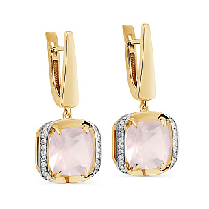 Серьги с английским замком из желтого золота с кварцем