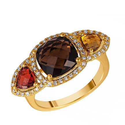 Кольцо из желтого золота с бриллиантами, гранатом