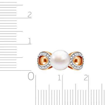Кольцо из красного золота с жемчугом, фианитом