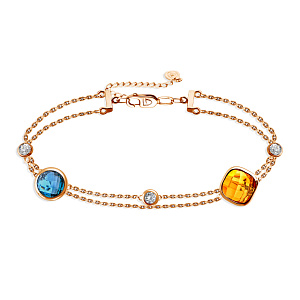 Браслет декоративный из красного золота с топазом, плетение якорное