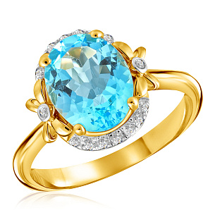 Золотое кольцо с бриллиантами, топазом