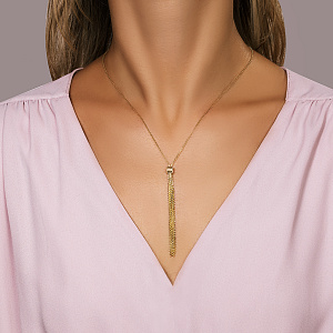 Колье из желтого золота с фианитом, плетение якорное