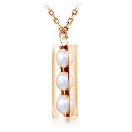 Колье из красного золота с жемчугом, плетение якорное