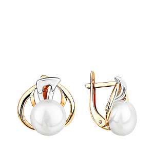 Серьги с английским замком из красного золота с жемчугом