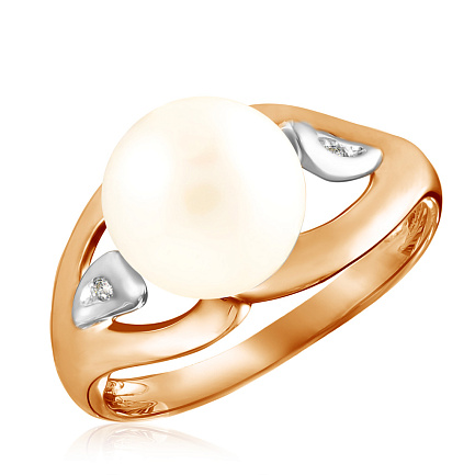 Кольцо из красного золота с бриллиантами, жемчугом
