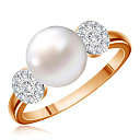 Кольцо из красного золота с жемчугом, фианитом