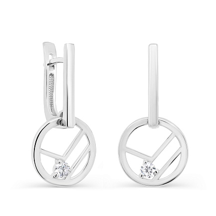 Серьги с английским замком из серебра с фианитом