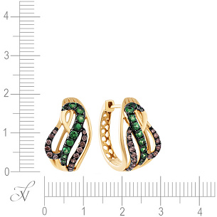 Серьги из желтого золота с бриллиантами и цаворитами