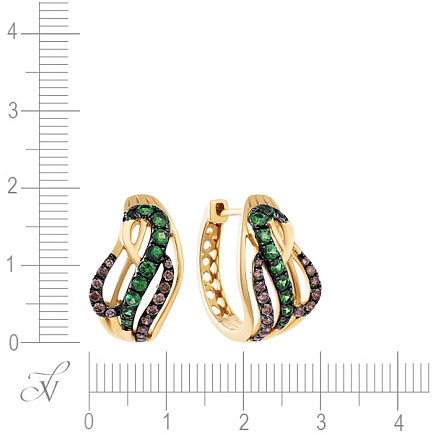 Серьги из желтого золота с бриллиантами, цаворитами